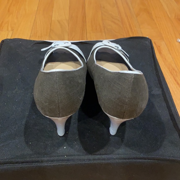 Brown and White Peep Toe Heels - Picture 2 of 9